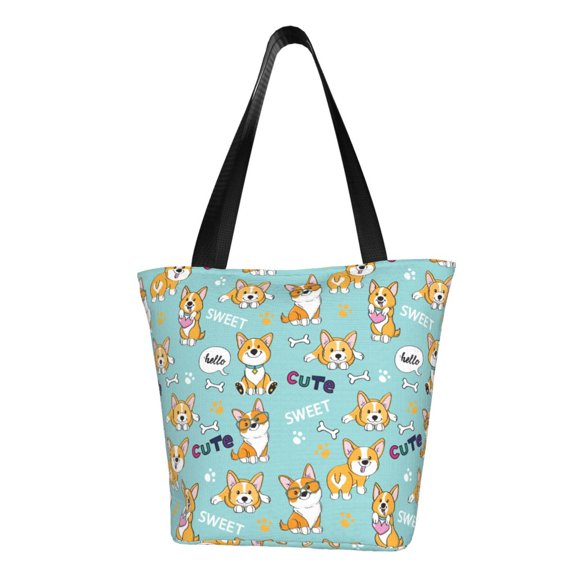 Pofeuu Cute Dogs Corgi Print Women Fashion Shoulder Handbags Top Handle Satchel Bags Tote Shoulder Shopping Bag Stylish Canvas Tote Bag