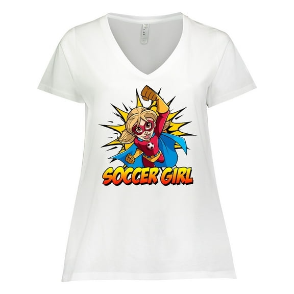 Inktastic Soccer Girl Superhero Women's Plus Size V-Neck T-Shirt