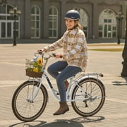 Viribus 24 Women's Cruiser Bike for Adults, 7-Speed Beach & City Bicycle with Basket Rack, White