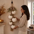 thumbnail image 2 of CHJK Rustic White Pumpkin Hanging Swag, 5 Pumpkin Fall Wall & Door Decor, Distressed Wooden Pumpkins with Plaid Bow for Farmhouse Fall Door Decor, 2 of 7