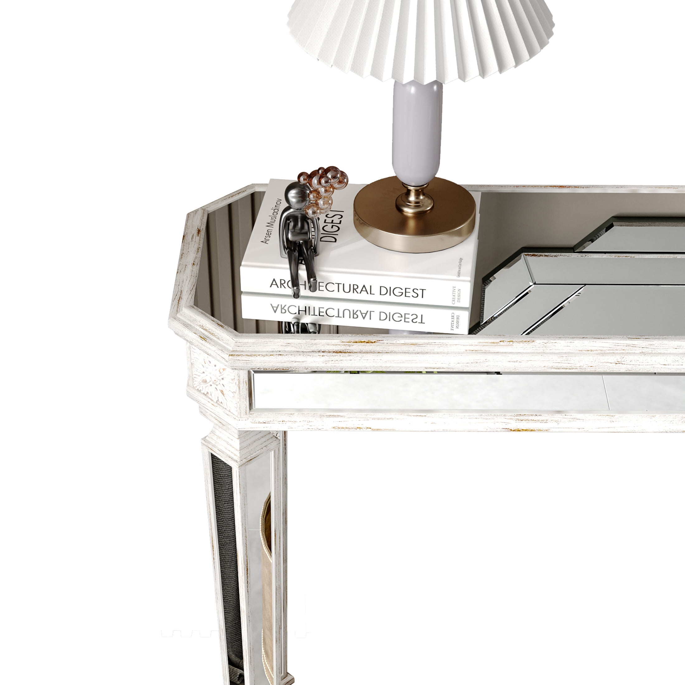 Noble House Mirror Console Table Vintage Wood Grain Carving Process Gorgeous and Noble for Entryway, Sofa Table,Living Room, Oak+Silver