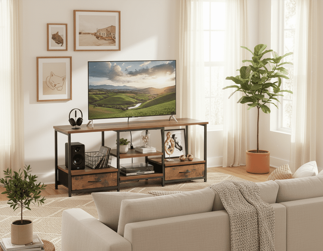 Beddle Modern 63-inch TV Stand for 60 75 inch TV, Mid Century Entertainment Centre, Media Console Table with Storage for Living Room, Office, Brown