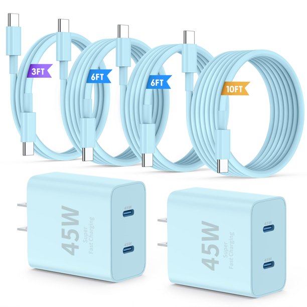 Cargador QZIIW de 45W con doble puerto USB-C PD, carga rápida, paquete de 2