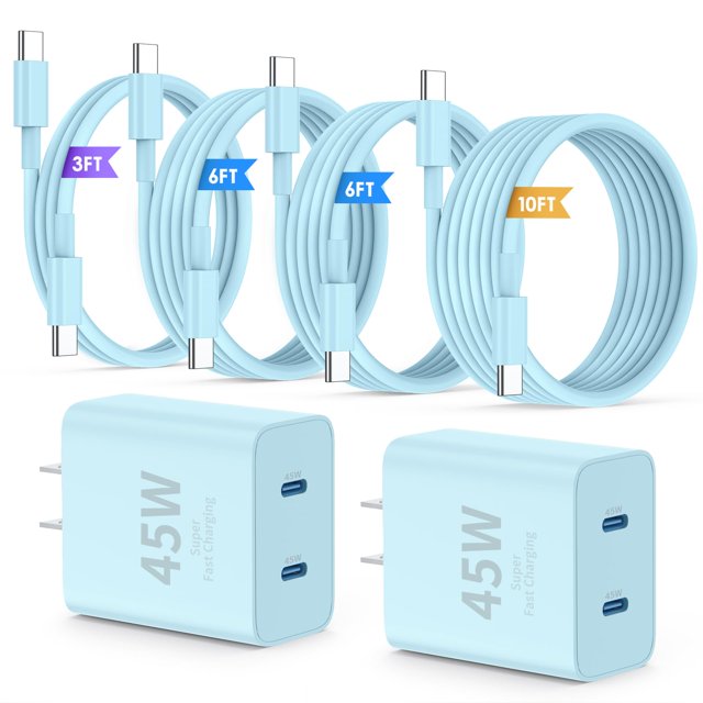 Cargador QZIIW de 45W con doble puerto USB-C PD, carga rápida, paquete de 2