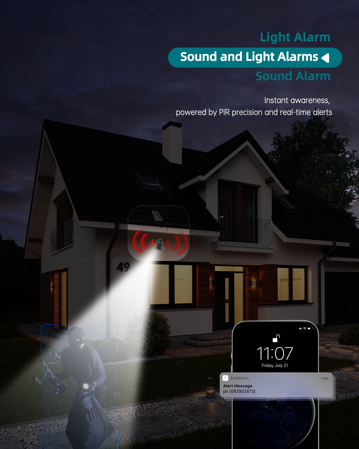ZUMIMALL 2K Solar Battery Camera, Outdoor Wireless Security, Motion Alert, Color Night Vision, 2.4G WiFi, Black