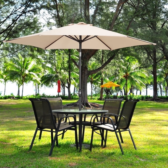 Ainfox 9ft Khaki Patio Umbrella with Push Button Tilt and Crank, Waterproof UV Sunshade Canopy