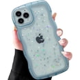 thumbnail image 2 of for iPhone 11 Pro Case 5.8" Curly Wave Edge Design Transparent Bling Glitter Star Shiny Case Cute Clear Transparent Full Protection Soft TPU Shockproof Phone Cover for Women Girls, Blue, 2 of 7
