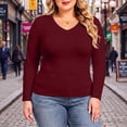 thumbnail image 4 of Lirrtw Women's Plus Size Long Sleeve Shirts Slim Fit V Neck Thermal Tight Tees Solid Color Basic Undershirt Fall Winter Base Layer(Red,4X-Large), 4 of 7
