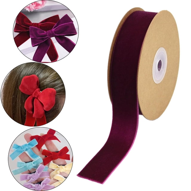 Cinta de terciopelo con carrete Cintas flocadas Cinta de floristería Rollo de cinta de terciopelo de una sola cara para envolver regalos Invitación de Púrpura rojo