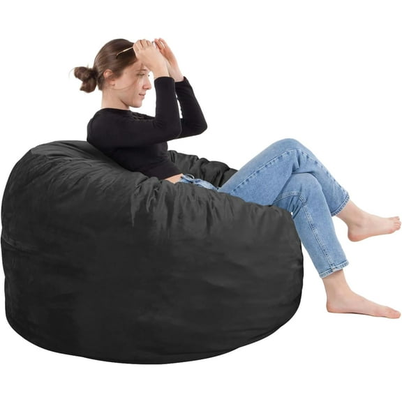 Bean Bag Chair 3Ft, Memory Filled, Removable Cover, Bean Bag Chairs for and Teens, Round Sofa Chair for Room, and Gaming Room, Black