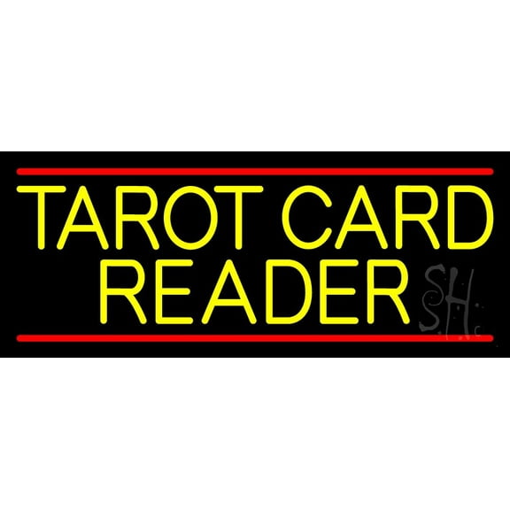 Yellow Tarot Card Reader Block LED Neon Sign 13" Tall x 32" Wide - inches Black Square Cut Acrylic Backing, with Dimmer - Bright and Premium built indoor LED Neon Sign for Storefront.