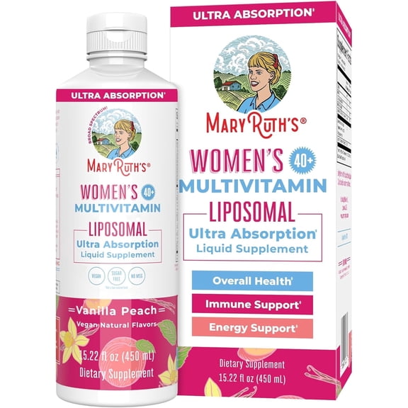MaryRuth's Women's Ages 40  Multivitamin Liposomal Liquid Supplement, Energy Support, Overall Health, Vegan, Gluten-Free, Vanilla Peach, 15.22 Fl Oz