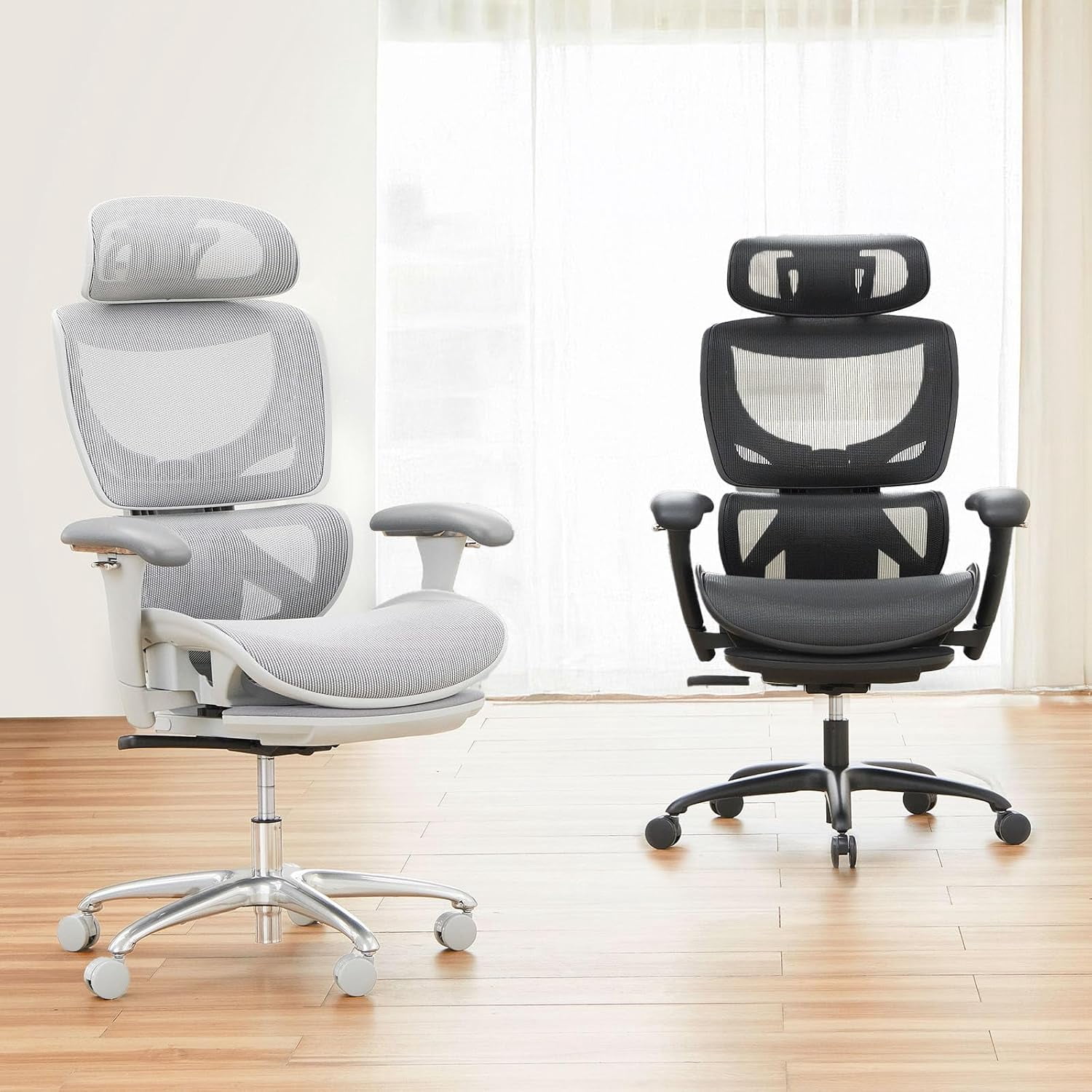 COLAMY Ergonomic Mesh Office Chair with Footrest & 3D Adjustable Armrests, Black
