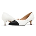 thumbnail image 3 of Women’s Pointed Toe Low Kitten Heel Pumps, Classic Office Dress Shoes with Faux Leather Cap Toe, Comfortable Work Heels, 3 of 5