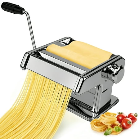 MOJINO Pasta Maker Machine, 7 Adjustable Thickness with 2 Cutting Widths Noodles Maker, Removable Handle,for Spaghetti,Fettuccini, Skin,Silver