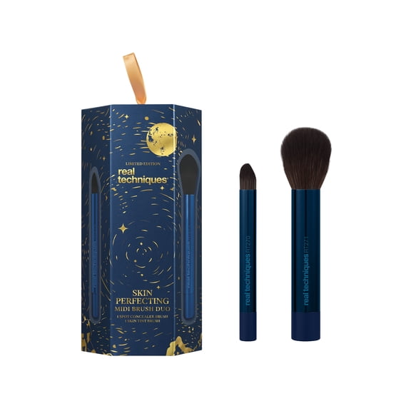 Real Techniques Skin Perfecting Midi Foundation and Concealer Brush Duo, 2 Piece