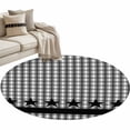 thumbnail image 2 of Checkered Stars Round Living Room Rugs 4 ft, White Green Black Plaid Art Washable Area Rug with Non-Slip Sturdy Edge Binding Round Carpet for Entryway Kitchen Bedroom Bathroom, 2 of 9