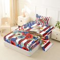 thumbnail image 2 of Manfei Bald Eagle Flag Twin Sheets,Floral Stars Bedding,Red Navy,3 Pieces,1 Fitted Sheet and 1 Pillowcase, 2 of 6