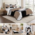 thumbnail image 6 of Queen Quilt Set 90''x96'', Brown Black Grey Lightweight Bedspread Coverlet with 2 Pillow Shams, Middle Century Irregular Geo Abstract Art Breathable All Season Quilt Bedding for Bedroom/Guest Room, 6 of 9