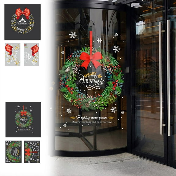 Christmas Window Clings for Glass Windows Large Christmas Wreath Window Clings Decorations 2 PCS Christmas Decorations Removable Vinyl Xmas Ornament for Door Wall Window Refrigerator Living Room
