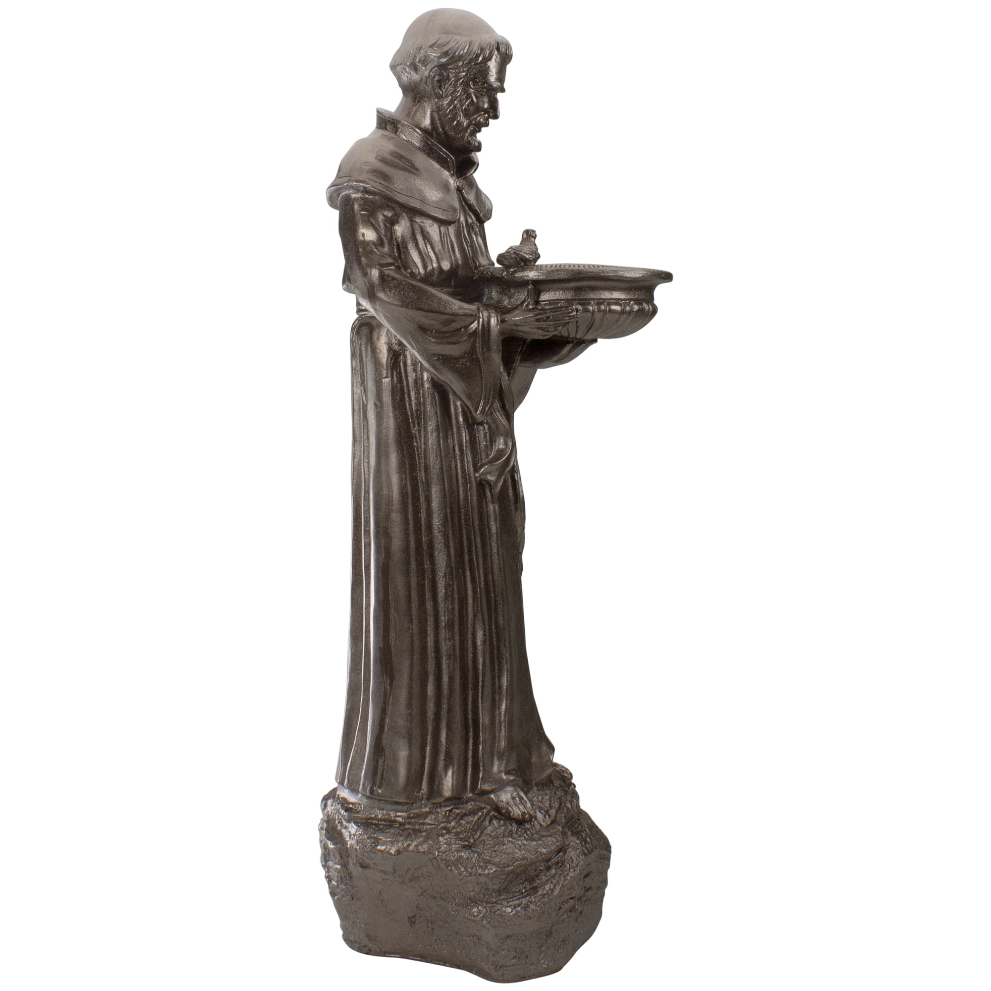 24" St. Francis of Assisi Dark Brown Religious Bird Feeder Outdoor Patio Garden Statue