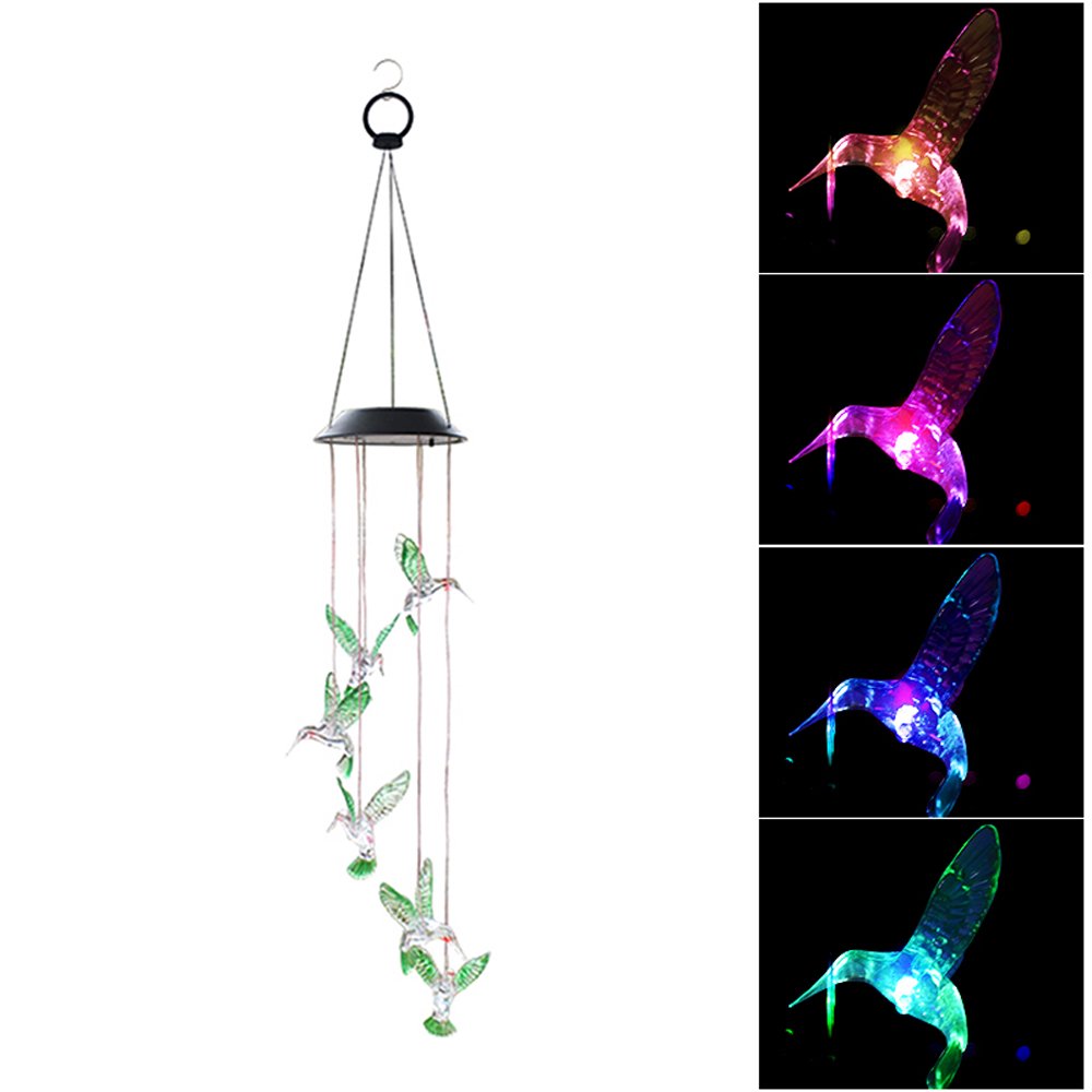 Solar Power Wind Bell Lights Color Changing Wind Chimes Spiral Spinner ...