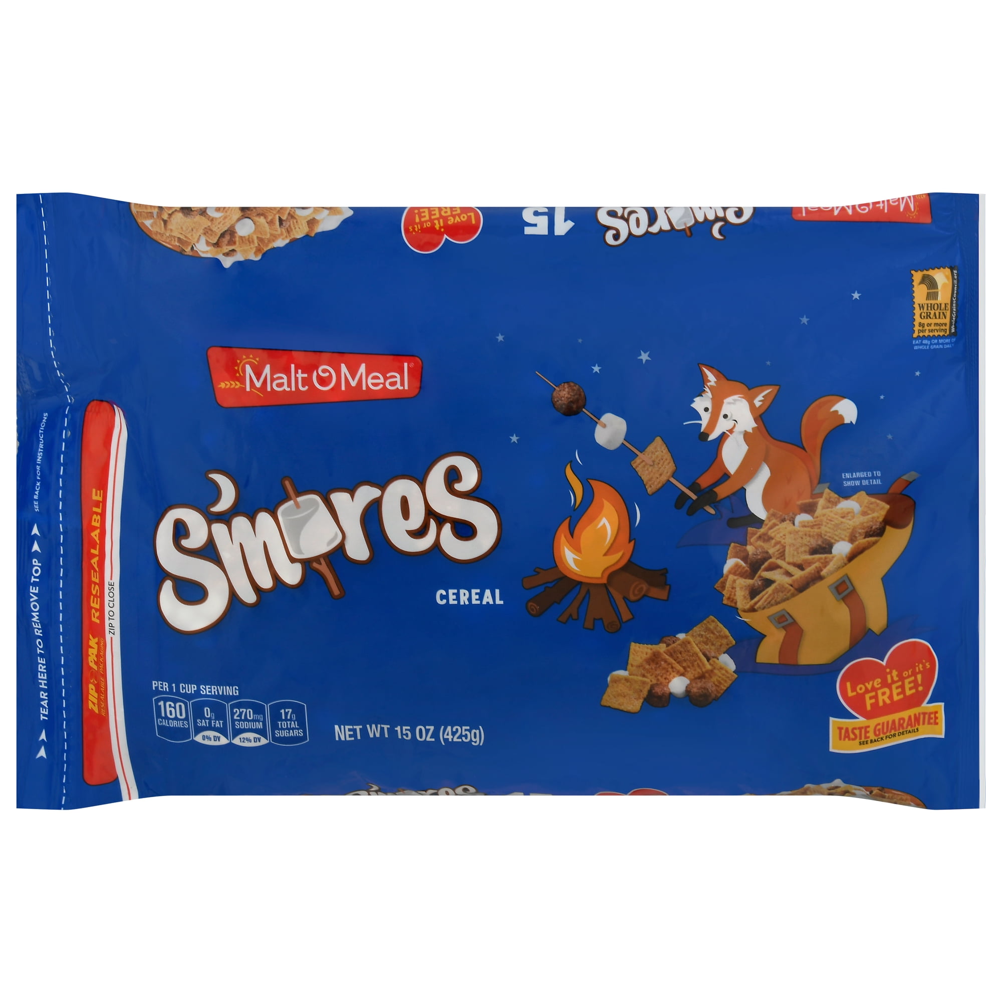 Malt-O-Meal, Crunchy, S'mores Flavored, Breakfast Cereal, 15 oz Plastic Bag