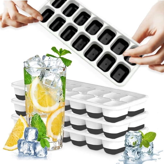 4 Pack Silicone stackable Ice Cube Trays, Reusable Flexible Silicone Ice Cube Trays with Spill-Resistant Removable Lids, Easy Release Ice Maker Tray - Easy to Use & Dishwasher Safe (Black)…