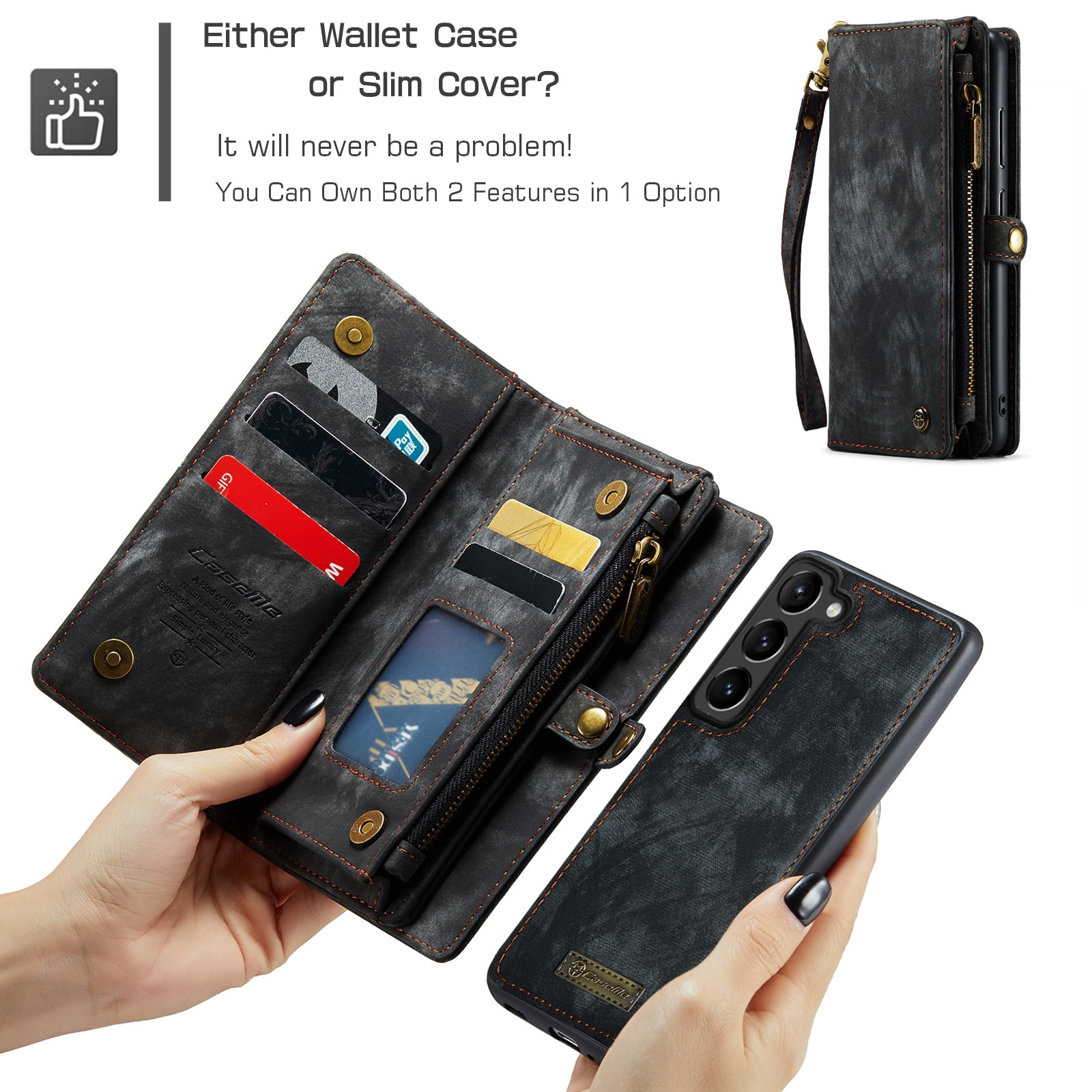 Allytech Magnetic Detachable Wallet Case for Samsung Galaxy A16 5G with Card Slots & Zipper Pocket, Support Wireless Charging, PU Leather Wrist Strap Shockproof Full Protection Flip Case, Black