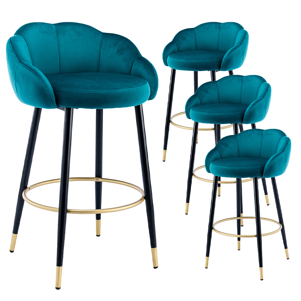 Counter Height Bar Stool Set of 4, Modern Velvet Bar Stools, Velvet