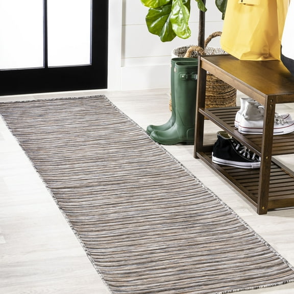 JONATHAN Y TUSCAN SUN 2 x 8 Runner Rug, Finn Farmhouse Pinstripe - Dark Gray/Blue, TSN102A-28