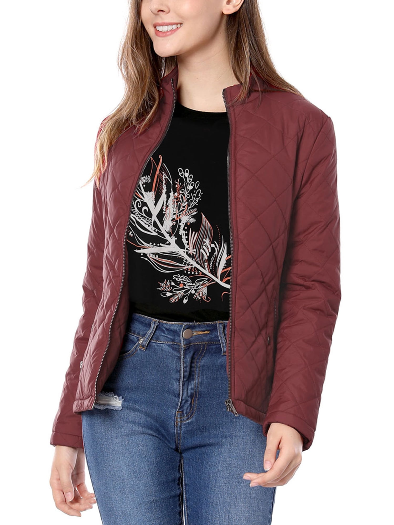 Women's Zip Stand Collar Lightweight Quilted Jacket