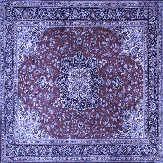Ahgly Company Machine Washable Indoor Square Medallion Blue Traditional Area Rugs, 4' Square