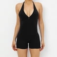 thumbnail image 2 of Womens Sexy Workout Rompers Halter V Neck Backless Unitard Bodysuit Shorts One Piece Gym Yoga Outfits Jumpsuits (S, Black), 2 of 4