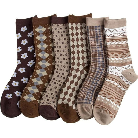 6 Pairs Vintage Cotton Socks Womens Cute Crew Socks Fall Aesthetic Long Socks Preppy Ankle Socks for Women