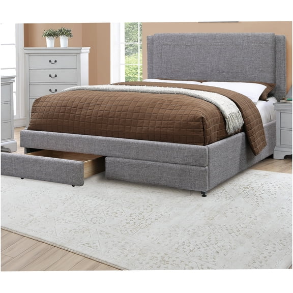 Modern Upholstered Full Size Storage Platform Bed Frame, Light Gray Fabric, Contemporary Bedroom Furniture with Drawers