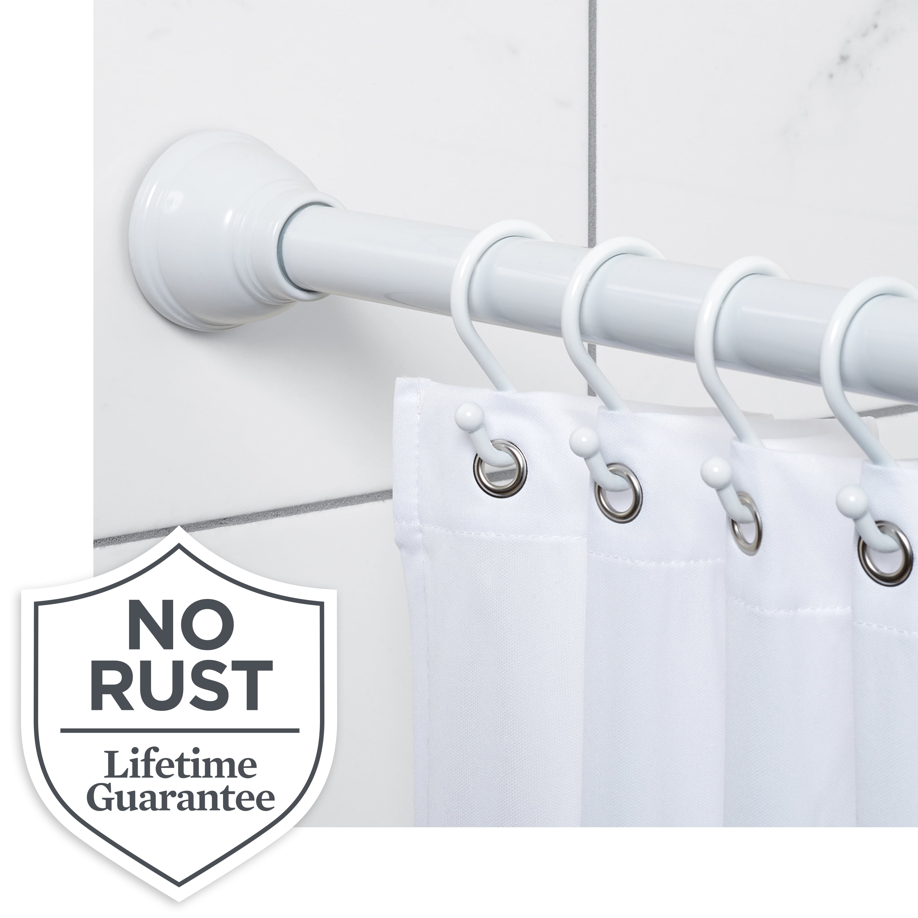 White Shower Curtain Tension Rod, 43" - 72", Better Homes & Gardens Easy Hang Rustproof