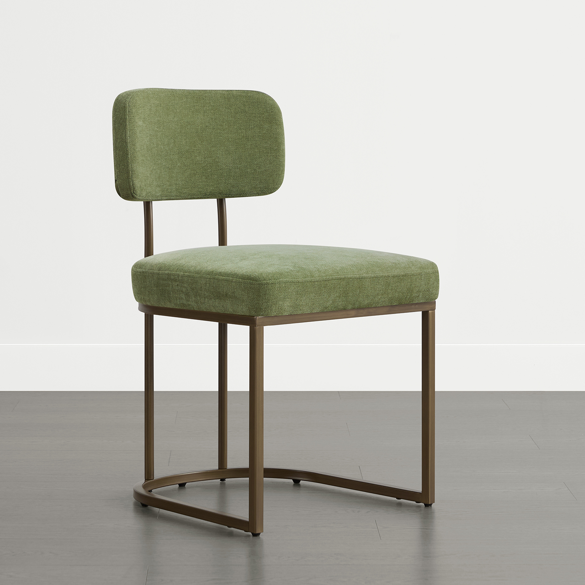 Spruce & Spring Modern Low-Back Metal Dining Chair with Upholstered Seat Set of 3, Green&Brass Frame