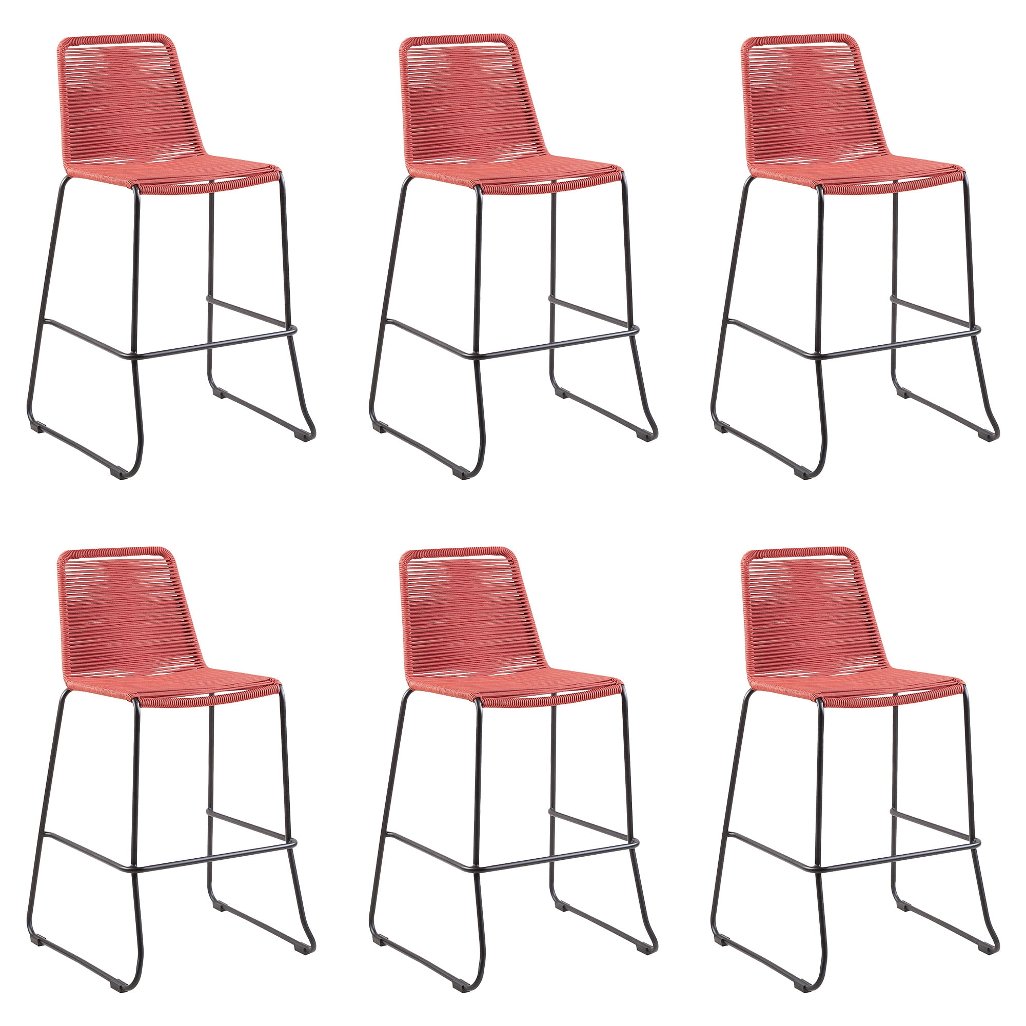 Shasta 30" Outdoor Metal and Brick Red Rope Stackable Barstool - Set of 6