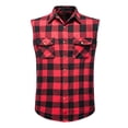 thumbnail image 2 of Fabrcox Plaid Sleeveless Flannel Shirt Men Collared Button Down Mens Tank Top Big and Tall Color Block Lightweight Going Out Vest Shirts with Pockets Red L, 2 of 9