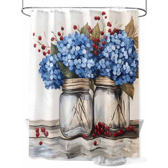 Fsddascl Blue Floral Shower Curtain Set - 48" x 72" Washable Bathtub Curtain with 12 Hooks, Bottle Floral Farm Fruit Spring Summer Waterproof Fabric Stall Shower Curtains for Bathroom/Bathtub Décor