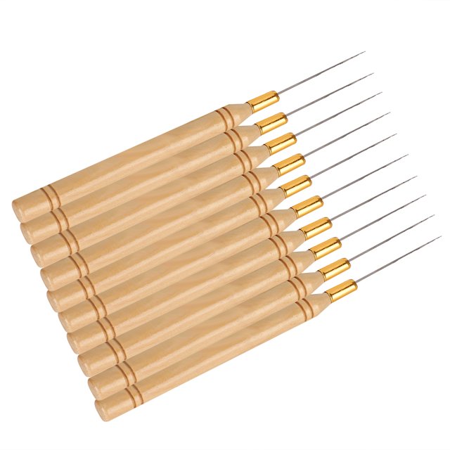 10pcs Hook Needle Wooden Handle Hair Extension Hook Needle Wig Tools