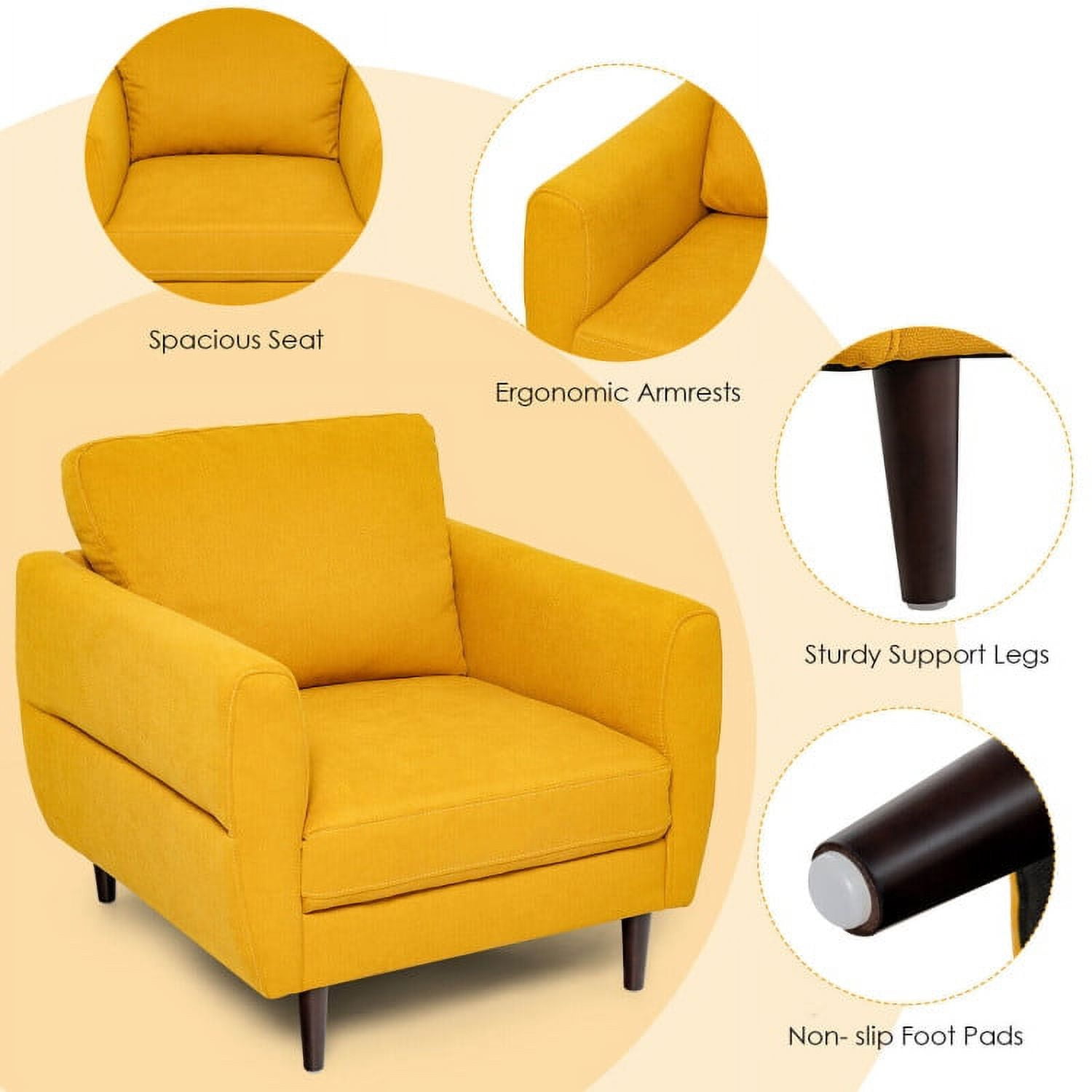 Finihen Upholstered Accent Armchair, Modern Upholstered Accent Chair Single Sofa Armchair, for Living Room, Bedroom, Yellow
