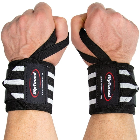 Rip Toned Wrist Wraps - 18" Professional Grade With Thumb Loops - Wrist Support Braces - Men & Women - Weight Lifting, Crossfit, Powerlifting, Strength Training (Black/White - Stiff)