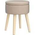 thumbnail image 5 of Storage Ottoman Linen Round Vanity Stool Tray Top Modern Foot Stool with Wood Legs Multifunctional Upholstered Foot Ottoman Rest for Living Room, Bathroom, Makeup (Khaki), 5 of 19