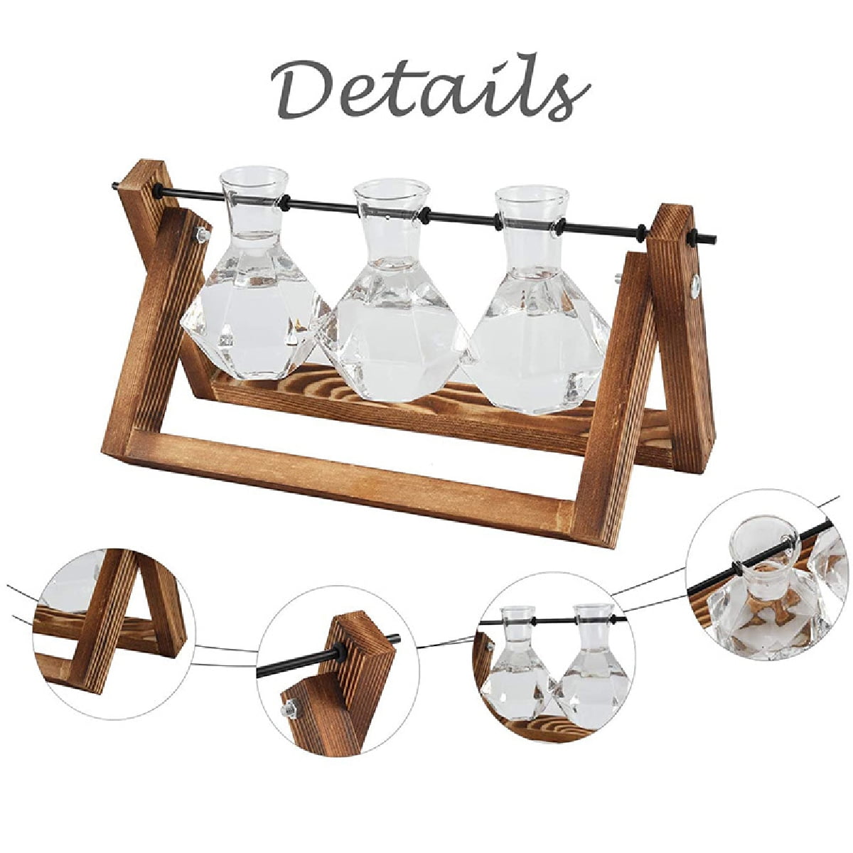 Details about   Wooden Plant Terrariums Kit Hydroponics Air Planter Holder with 3 Diamond Glass 
