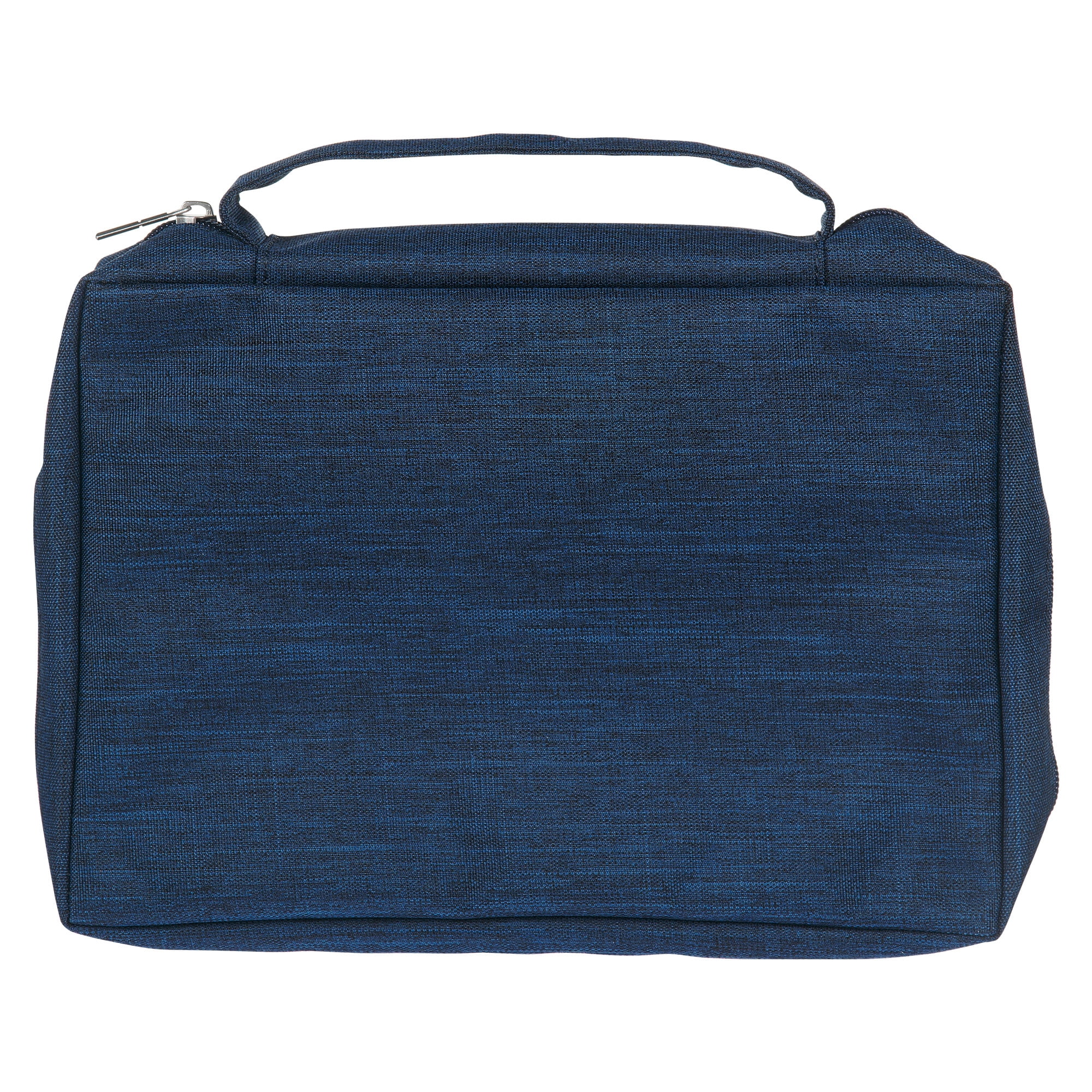 Christian Art Gifts Polyester Bible Cover for Men & Women w/ Jesus Fish Patch, Zipper Pocket, Pen Loops, Ribbon Bookmark Markers, Easy Carry Book Case for Stationery, Accessories, Navy Blue, Medium