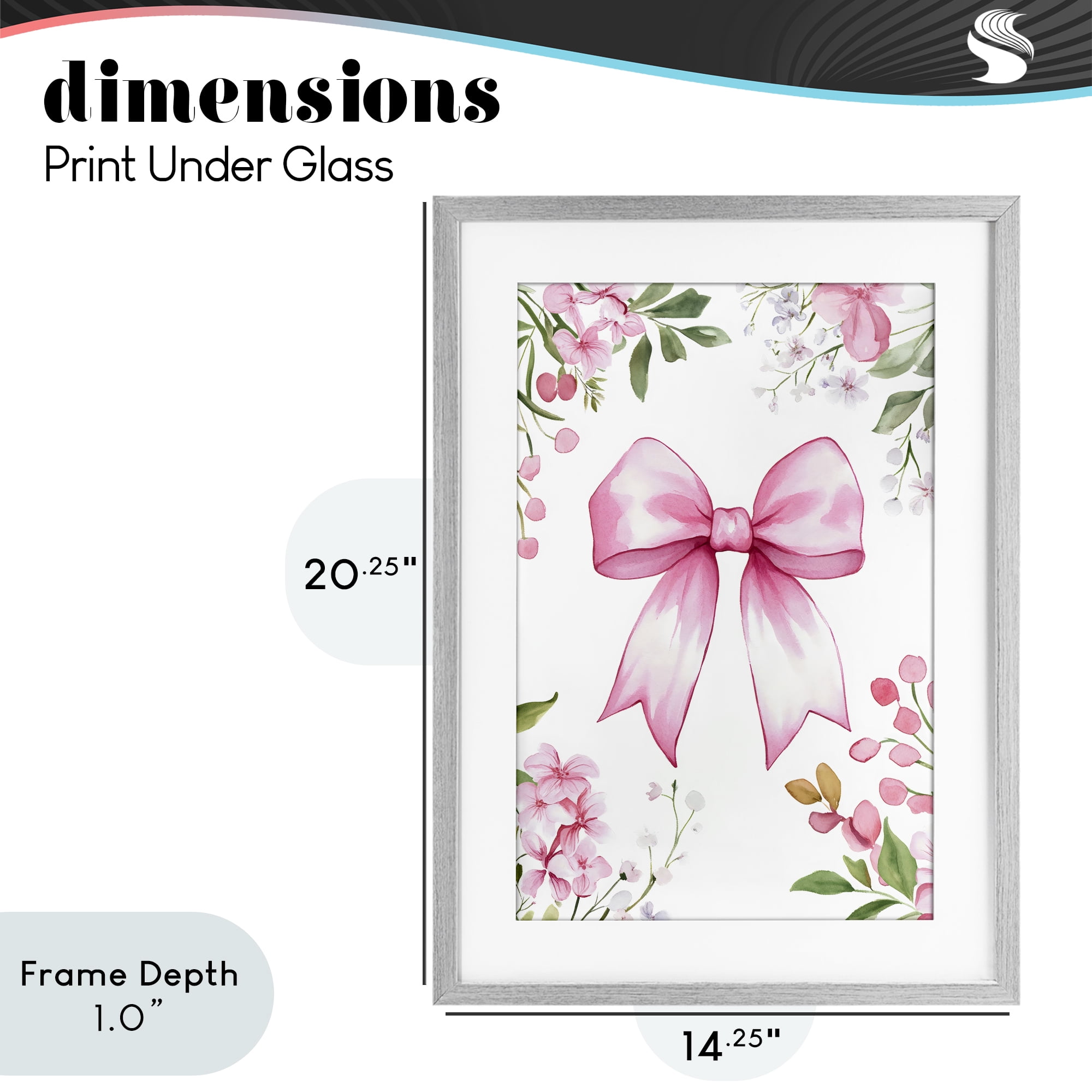 Stupell Industries Whimsical Floral Bow Pink Gray Framed Print Under Glass, design by Creative Studio
