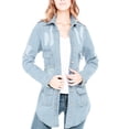 thumbnail image 3 of Notus Women's Casual Slim Distressed Long Sleeve Denim Lapel Jacket Windbreaker Outercoat Light Blue L, 3 of 7