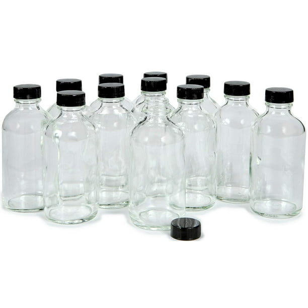 Vivaplex 12 Clear 4 oz Glass Bottles with Lids